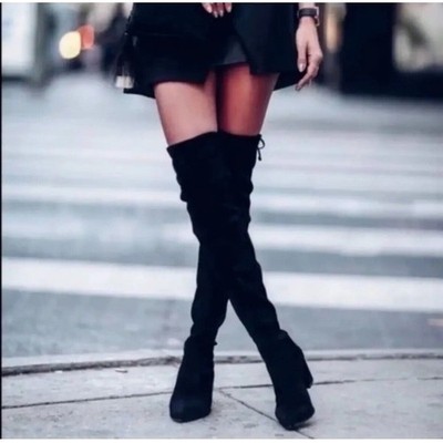 NIB Stuart Weitzman Genna 25 City US 7 Over-The-Knee Boots Black Suede $895