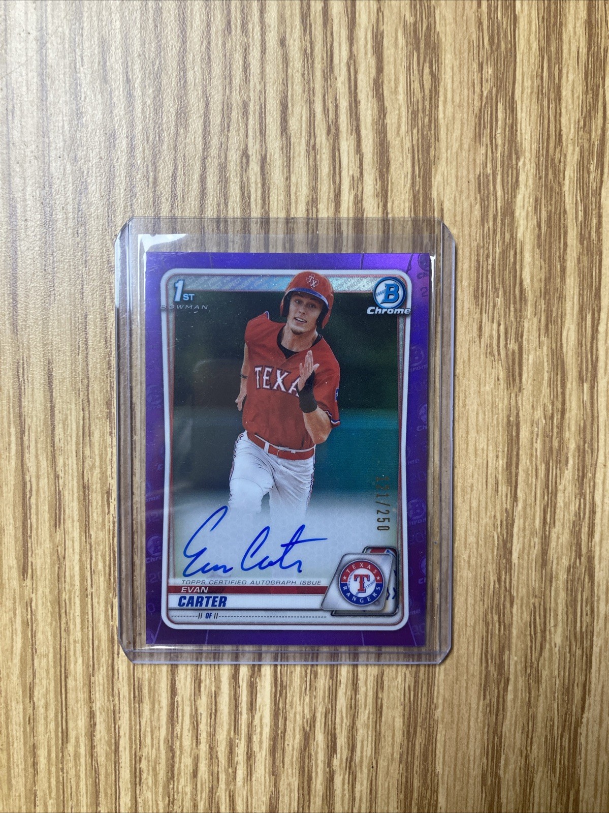 2020 Bowman Chrome Autographs Evan Carter #CDA-EC Purple Refractor /250