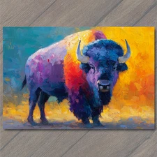 POSTCARD Rainbow Bison Bold Color Buffalo Vibrant Brush Strokes Wild Animal Plai