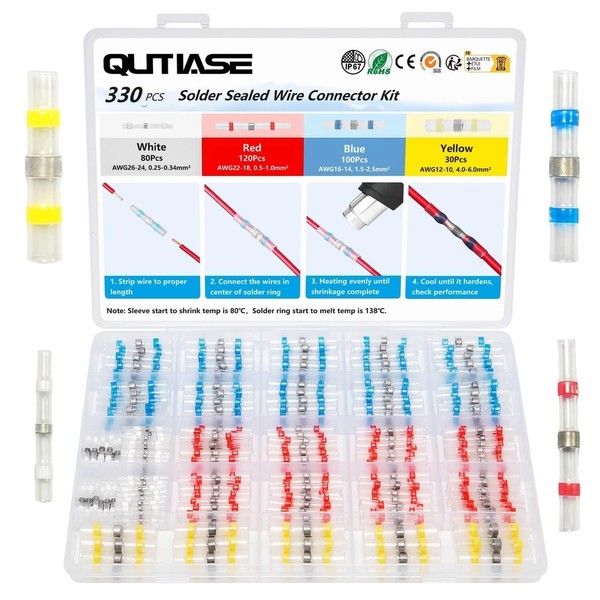LöTverbinder Set 330 StüCk 26-10 Awg Schrumpfverbinder 0,25-6,0 Mm² Wasserdicht-image