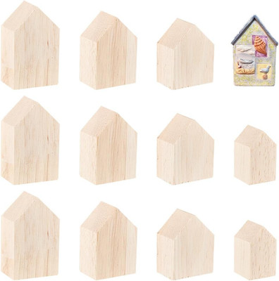 12Pcs 4Sizes Unfinished Wood House Shaped Blocks Arrow Shape Wooden Tray Plates 