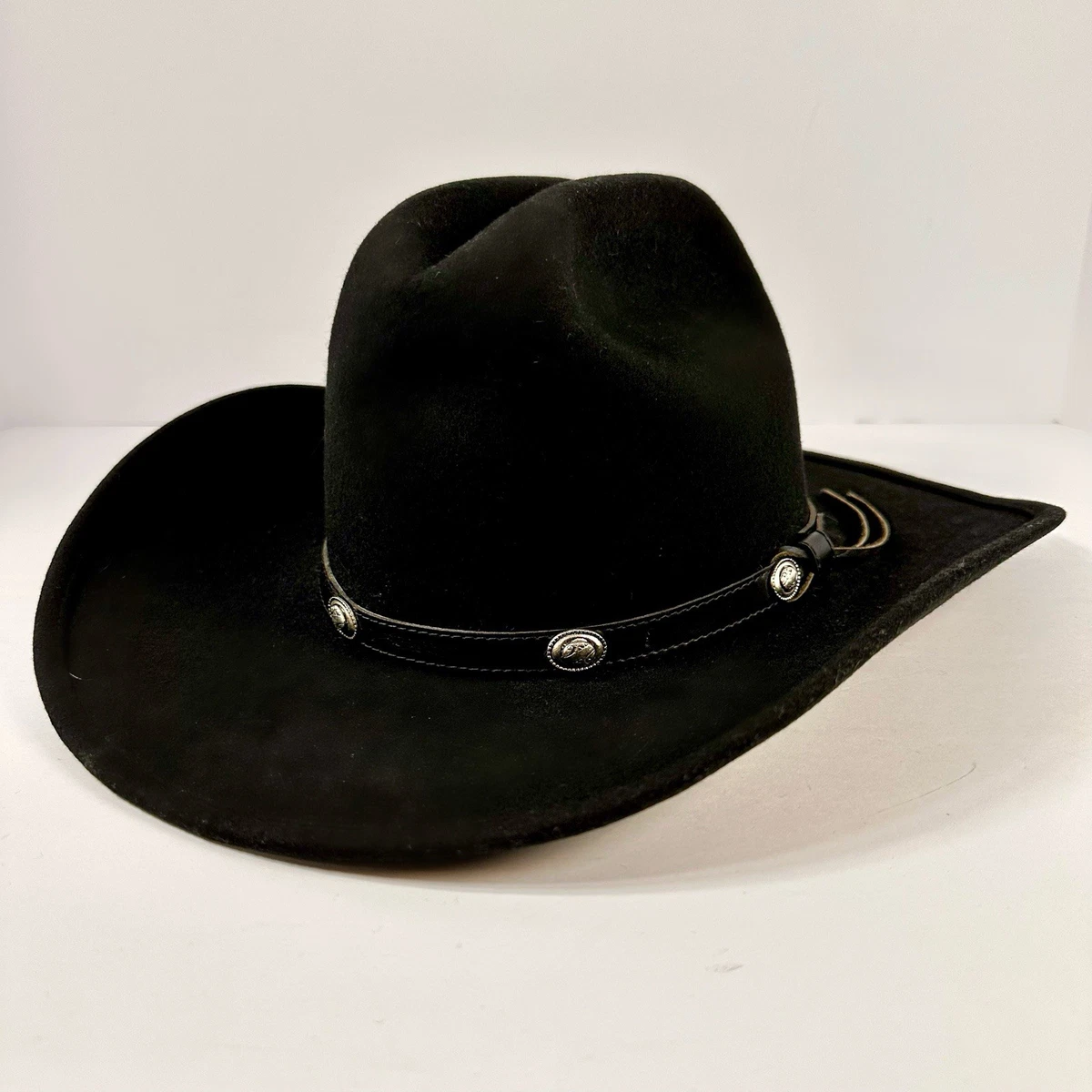 60s Black Western Felt Wool AMERICAN Cowboy HAT Co black Leather Band Distressed American Hat Company 6X Black Felt Cowboy Hat - Connolly  main image 3