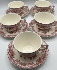 Taza de té y platillo Crown Ducal Bristol rosa borde festoneado vintage años 30