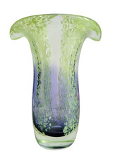 Heavy Bottomed Speckled Green Purple Pinch Top Hand Blown Glass Vase