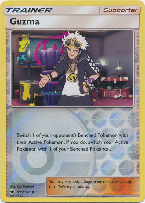 Slightly Played, English - 1 x Pokemon Guzma - 115/147 - Uncommon - Reverse Holo