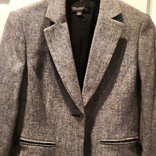 Anne Klein Women's Gray Tweed Wool Blazer Lined Notch Lapel Size 6