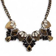 BaubleBar Anthropologie Statement Bib Necklace Brown Gold Rhinestone Resin