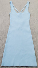 Zara Mini Dress Womens Small Blue Ribbed Knit Stretch Cut Out Back Cross Straps