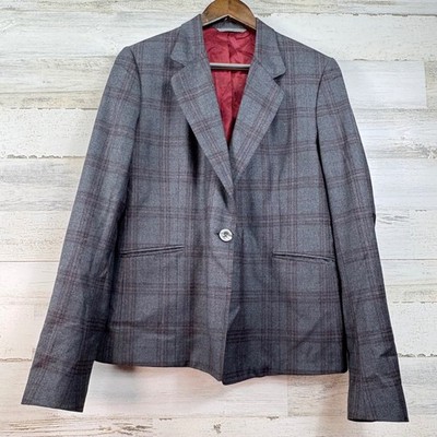 Tom James Holland & Sherry Bespoke Grey Plaid Wool Blazer Elbow Patches Luxury