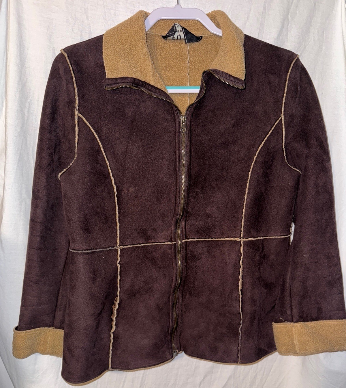 FUDA New York Faux Suede Sherpa Lined Jacket Brown Tan Small