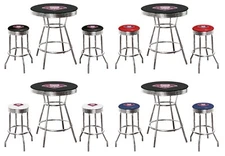 MLB Phillies Black Bar Table Set w/Team Logo Decals Swivel Seat Glass Top Option