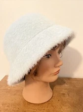 Woman Bucket Hat Furry Faux Fur Fisherman Hat Blue Plush Fluffy Cap