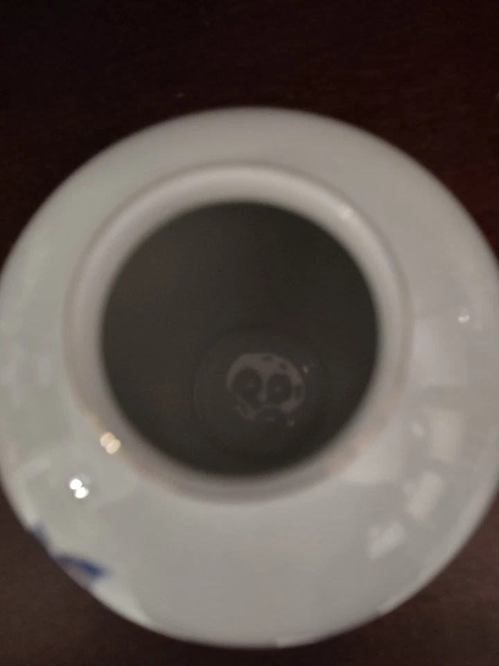 Jarrón vintage japonés Fukagawa coral y peonía azul borde dorado Foto 4 de 4