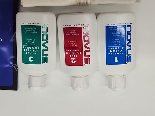 Novus PLASTIC POLISHING KIT" 3 2oz Bottles Cleans & Removes Scratches Polishes - Picture 6 of 7