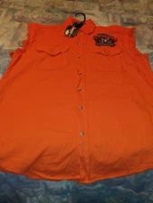 NWT Hot Leathers 2014 Sturgis Rally Casket Cowboys Sleeveless Orange Denim Large