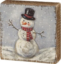 Snowman Christmas Primitives by Kathy Wood Block Sign 3 in x 3 in