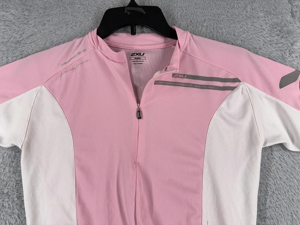 Camiseta de ciclismo 2XU para mujer mediana rosa blanca 1/2 cremallera manga corta 100 % poliéster Foto 4 de 4