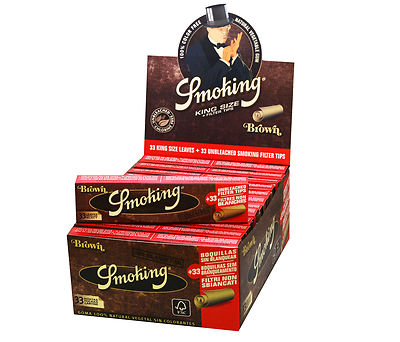 1 Box Smoking BROWN King Size Papers 24 x 33 Blättchen mit 24 x 33 Filtertips 