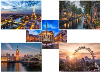 5 POSTKARTEN AK ANSICHTSKARTE EUROPA PARIS LONDON WIEN ROM AMSTERDAM NEU KARTEN