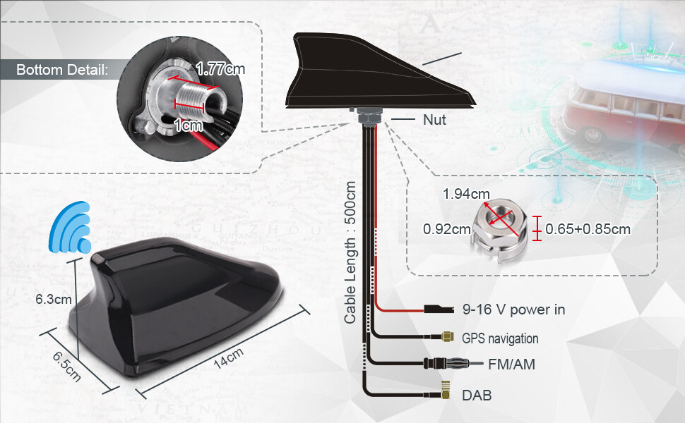 Eightwood DAB DAB Aerial Car Radio Aerial DAB Splitter SMB SMA GPS Adapter AM/F