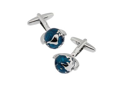 Globe Earth Really Spins Pair Cufflinks Wedding Fancy Gift Box & Polishing Cloth
