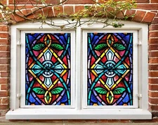 3D Art Graphics O449 Window Film Print Sticker Cling Stained Glass UV Block Am