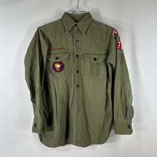 Boy Scouts of America Vintage Uniform Shirt Long Youth Medium Olive Green Damage
