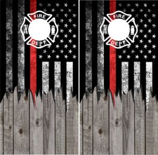 American Flag Fire Fighter Cornhole Wraps Boards Decals Bag Toss Game Stickers