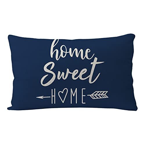 Farmhouse Pillow Covers Blue Home Sweet Home Quotes Rectangular/Waist Cushion...