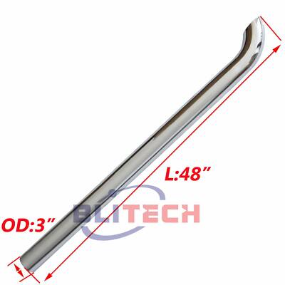 Chrome 3 Inch Curved Stack Pipe 3'' OD x 48'' Length Truck Exhaust Pipe