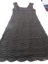 PHASE EIGHT BLACK ART DECO SCALLOP STYLE BEADS & BRAID EVENING PARTY DRESS UK 14