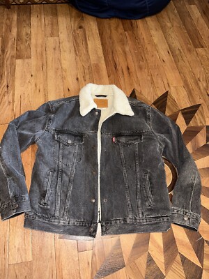 LEVI'S Gray/Black Stonewash SHERPA Denim Jacket Womens