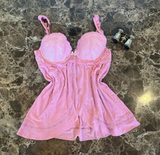Victoria s Secret Push-Up Negligee Baby Doll Chemise Pink 36C Vintage Y2K 00s
