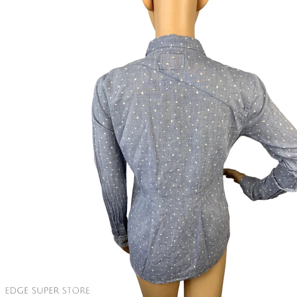 Volcom Jeans Light Blue White Speckle Polka Dot Pocket Button Down Top Sz Small - Image 3 of 4
