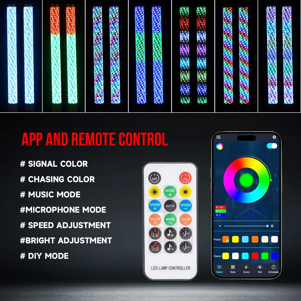 2x 2FT Thick Fat LED Whip Chasing RGB Lights For Can-Am Outlander Max 1000 1000R - Image 3 of 4