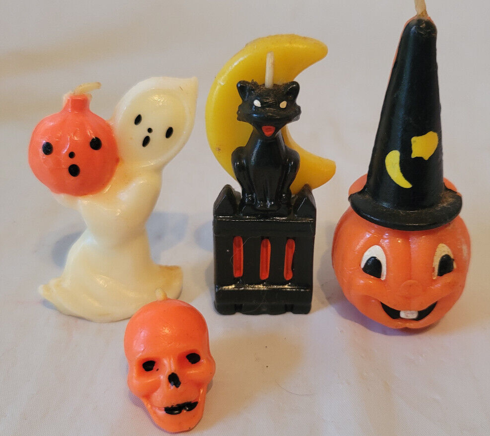Vintage Lot of 8 Figural Wax Candles Witch Ghosts Skull Pumpkin Owl