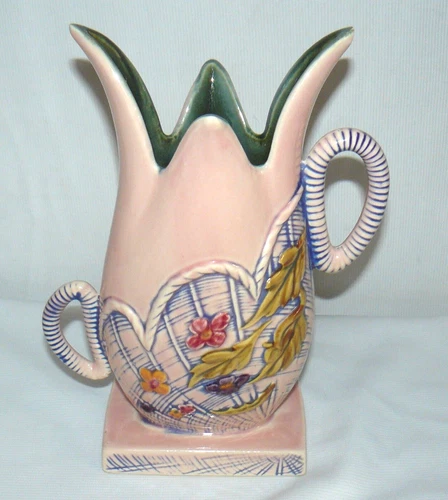 Hull Vase Vintage 1955 W/ Flaw 11" Pink Blossom T7 Flite Pottery Double Handle