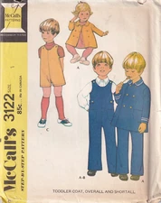 McCall's Pattern 3122 Toddler Coat, Overall and Shortall Size 1 Uncut