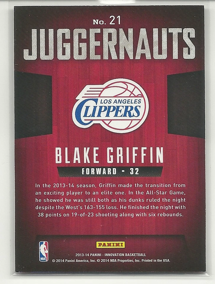 BLAKE GRIFFIN 13-14 INNOVATION JUGGERNAUTS INSERT #21 LOS ANGELES CLIPPERS - Image 2 of 2