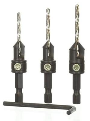 Snappy 3pc Gold Screw Countersink Drill Bit Set 7/64, 1/8, 9/64'' USA MADE 40033