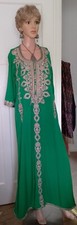 Handsewn Vintage Indian Caftan. Emerald Green With Silver Embroidery. M/UK12