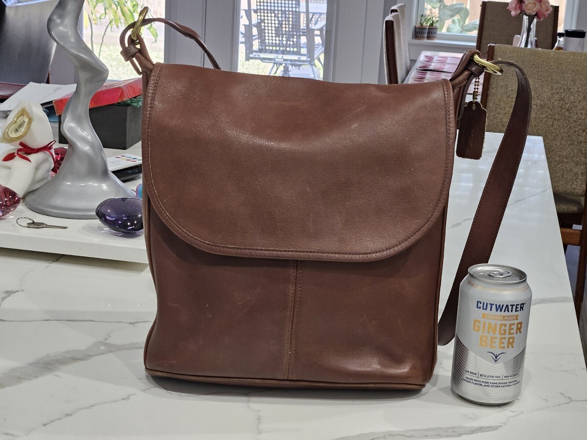 Coach Vintage Messanger Crossbody 60s Brown Leather Bucket Usa Ny