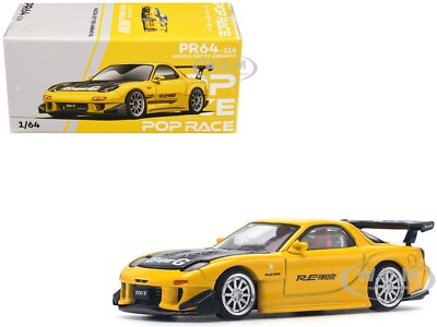 MAZDA RX7 (FD) ''RE AMEMIYA'' WIDEBODY RHD YELLOW 1/64 MODEL BY POP RACE PR640116