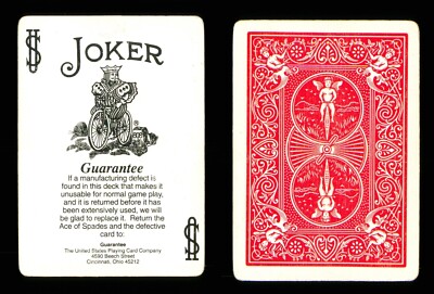 1 x USPCC Joker Spielkarte geflügelter Junge auf Fahrrad Garantiekarte AC 632