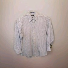 Chaps Ralph Lauren Shirt Mens 15 Blue White Stripe Button Up Long Sleeve Dress