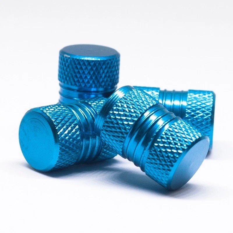 Cubierta de vástago de válvula de aluminio para vehículo de polvo de rueda de anillo de goma azul cielo 4 piezas Foto 3 de 4