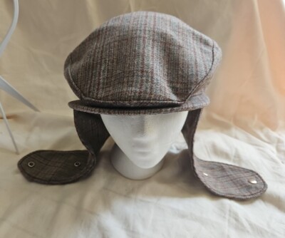 Country Gentleman Trav'ler Wool Blend Plaid Newsboy Flat Cap Long Ear Flaps Med
