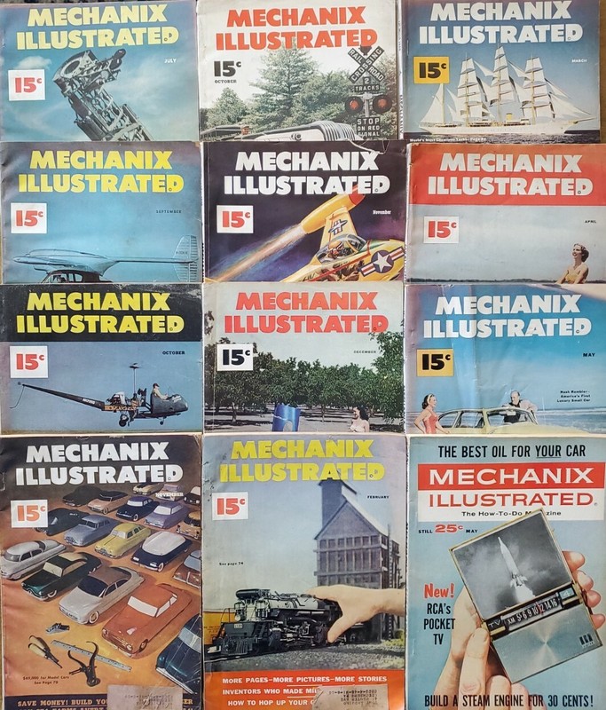 LOT OF 13 VINTAGE 1948-63 MECHANIX ILLUSTRATED MAGAZINES: CARS, INVENTIONS, MOTO