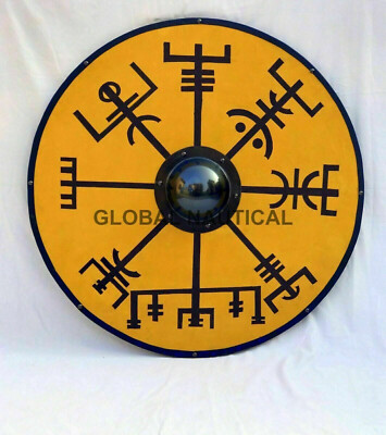 24'' Wooden Viking Shield Norse Compass Design Battle Ready Shield new designer
