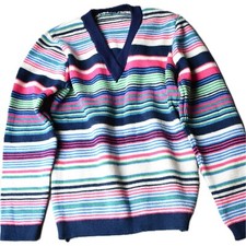 Vintage gestreifter Pullover rosa blau M&auml;dchen 80er Neu Alter 9 Regenbogen